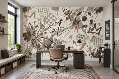 Graffiti Soccer Ball Wallpaper Urban Sports Wall Mural