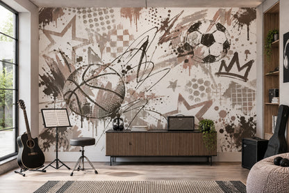 Graffiti Soccer Ball Wallpaper Urban Sports Wall Mural