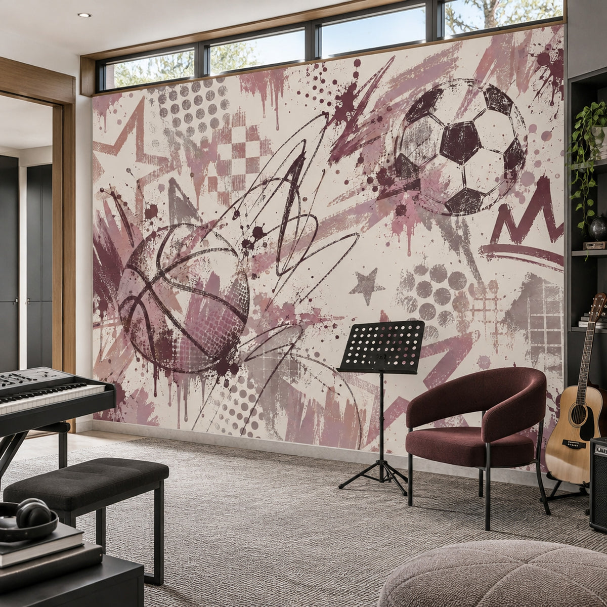 Graffiti Soccer Ball And Basketball Wallpaper Urban Sports Wall Mural