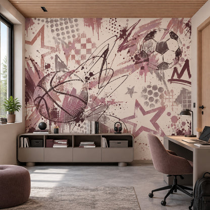Graffiti Soccer Ball And Basketball Wallpaper Urban Sports Wall Mural