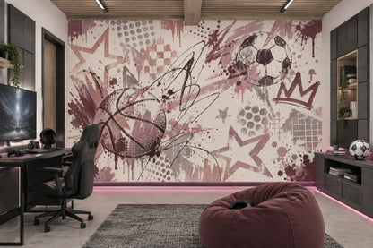 Graffiti Soccer Ball And Basketball Wallpaper Urban Sports Wall Mural