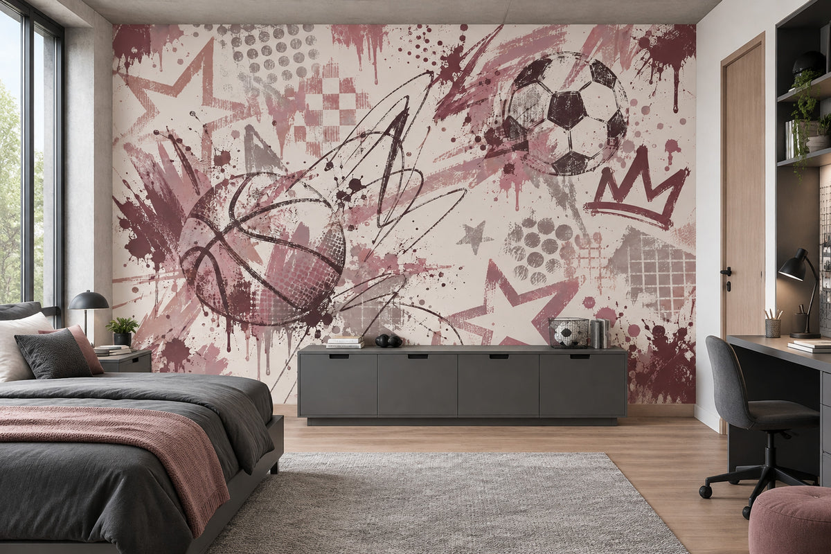 Graffiti Soccer Ball And Basketball Wallpaper Urban Sports Wall Mural