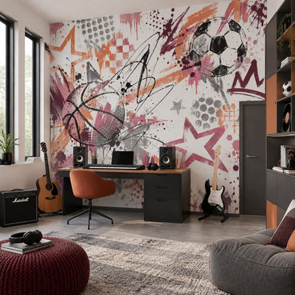 Graffiti Sports Balls Wallpaper Street Art Wall Mural