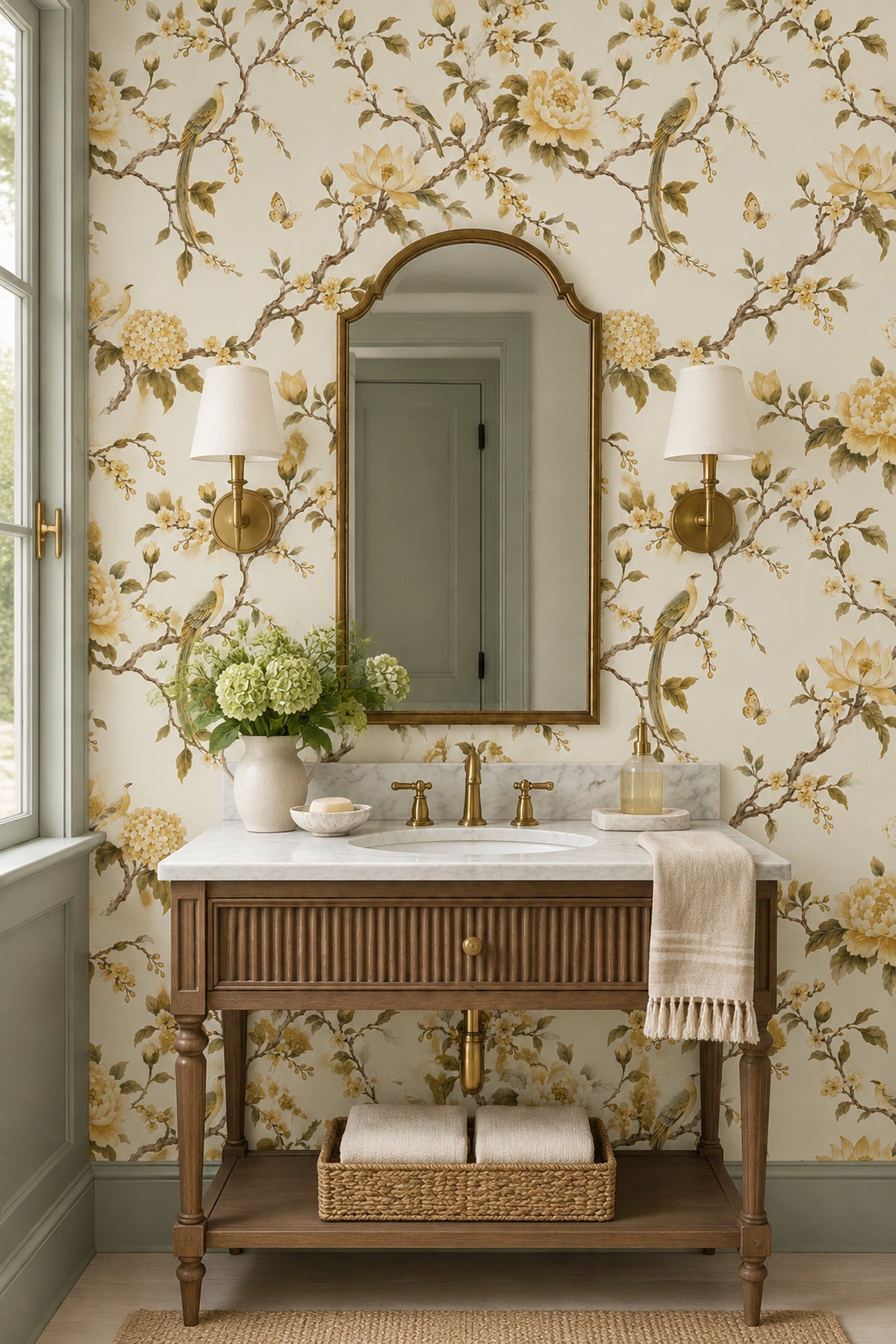 Blossoming Branches With Birds Wallpaper Ivory Chinoiserie Floral