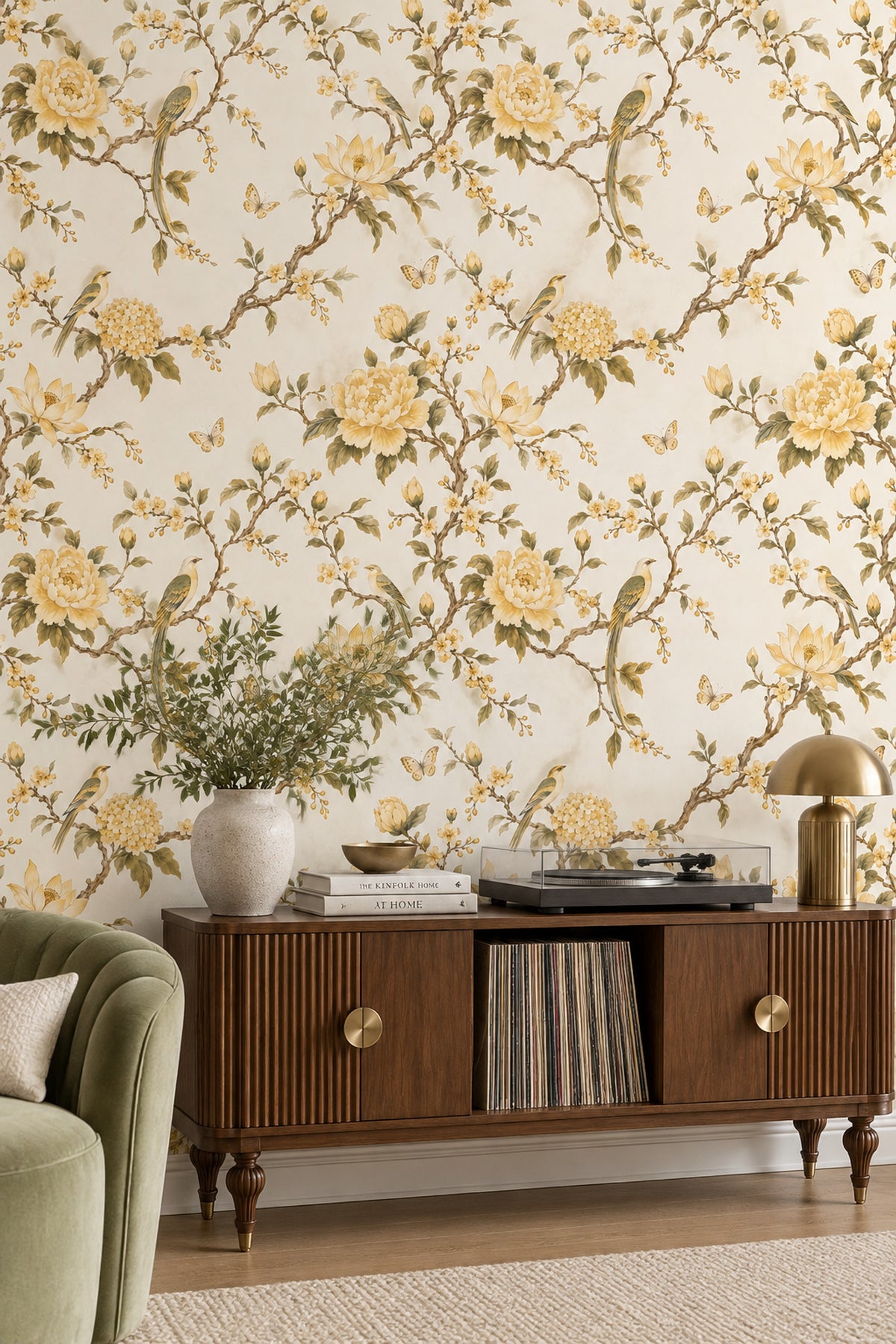 Blossoming Branches With Birds Wallpaper Ivory Chinoiserie Floral