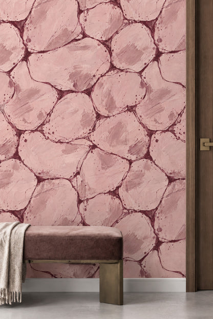 Organic Cellular Shapes Wallpaper Pink Burgundy Brush Strokes