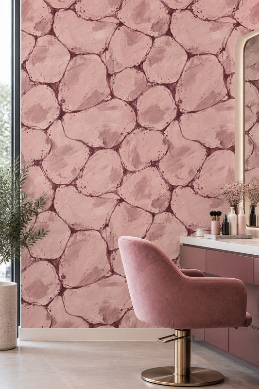 Organic Cellular Shapes Wallpaper Pink Burgundy Brush Strokes