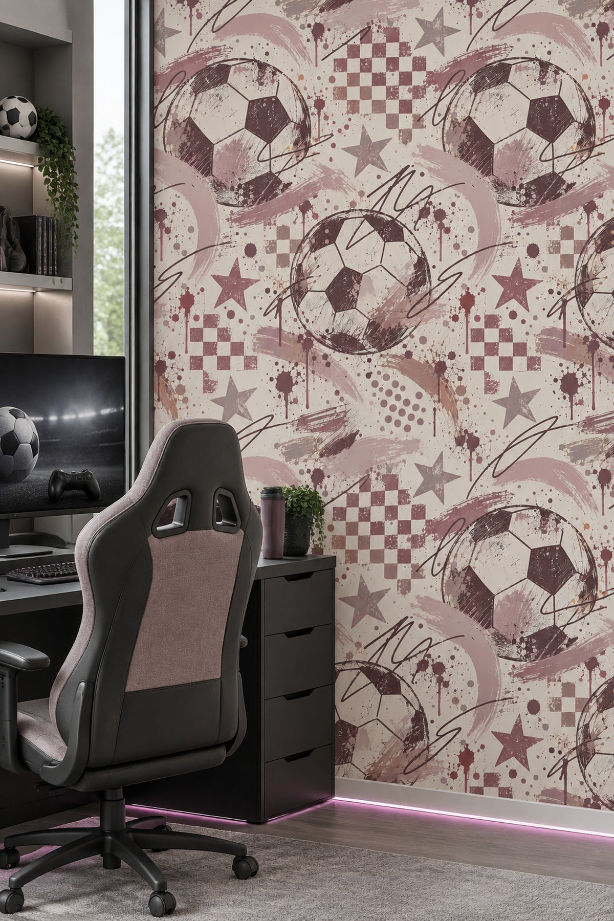 Soccer Balls Wallpaper Grunge Checkerboard Stars Pink