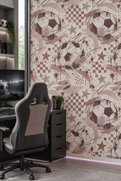 Soccer Balls Wallpaper Grunge Checkerboard Stars Pink