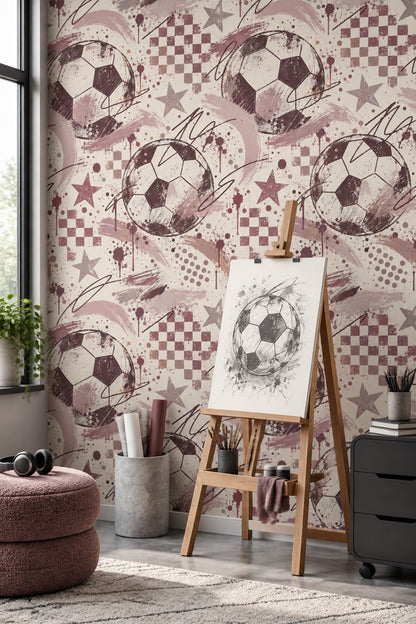 Soccer Balls Wallpaper Grunge Checkerboard Stars Pink