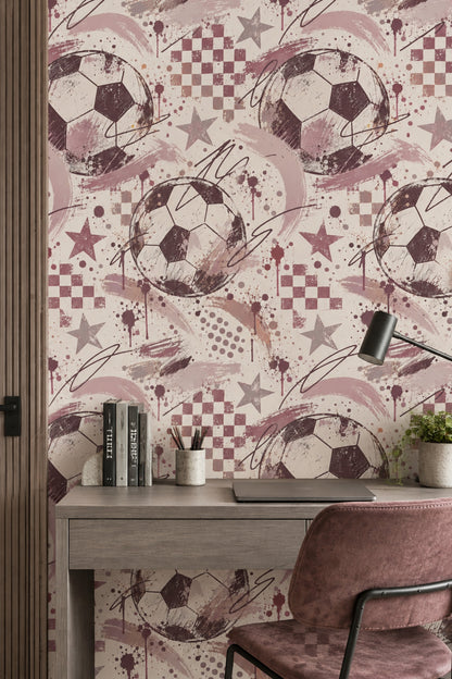 Soccer Balls Wallpaper Grunge Checkerboard Stars Pink