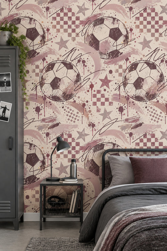 Soccer Balls Wallpaper Grunge Checkerboard Stars Pink
