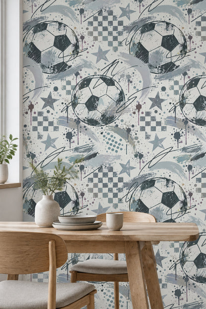 Soccer Balls Wallpaper Graffiti Stars Checkerboard
