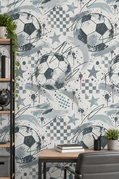 Soccer Balls Wallpaper Graffiti Stars Checkerboard