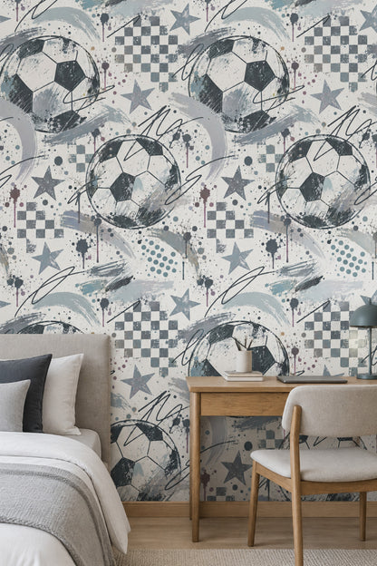Soccer Balls Wallpaper Graffiti Stars Checkerboard