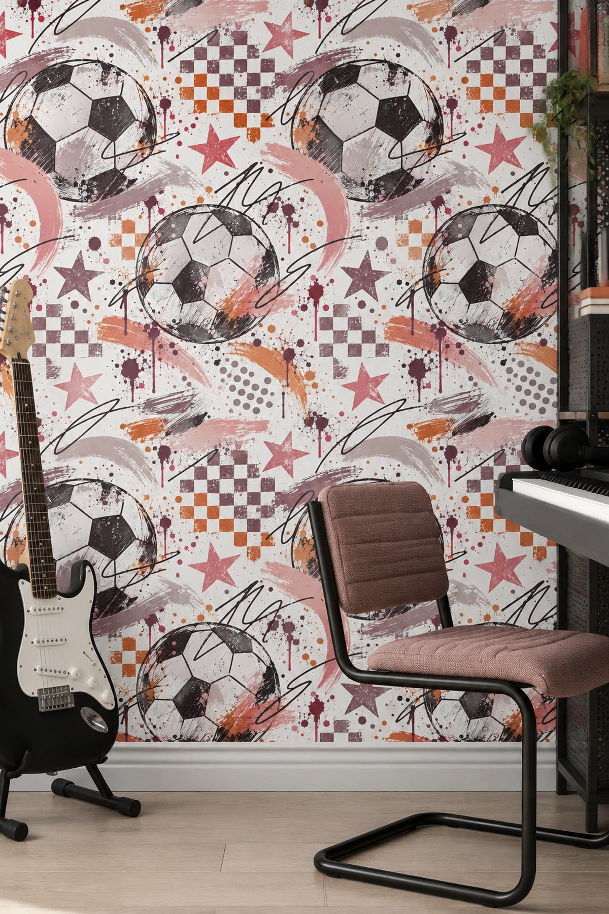 Soccer Balls Wallpaper Graffiti Stars On White Background