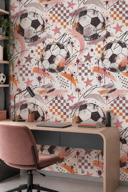Soccer Balls Wallpaper Graffiti Stars On White Background