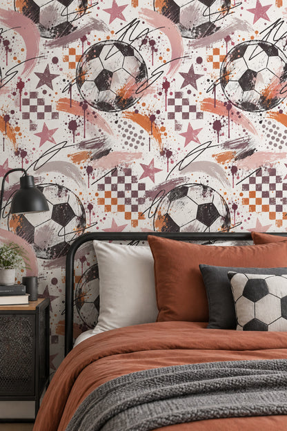 Soccer Balls Wallpaper Graffiti Stars On White Background