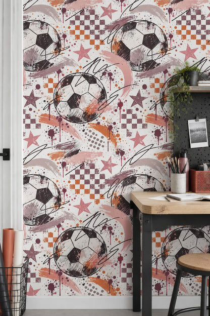 Soccer Balls Wallpaper Graffiti Stars On White Background