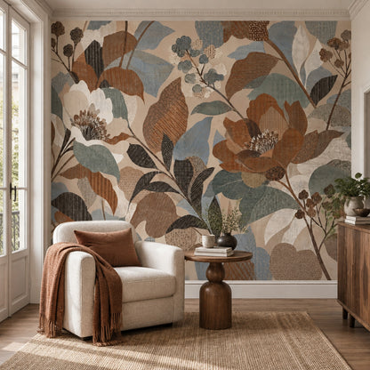Oversized Botanical Flowers Wallpaper Earth Tone Wall Mural