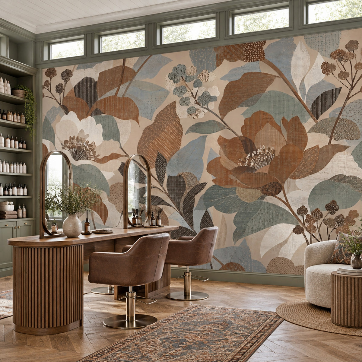 Oversized Botanical Flowers Wallpaper Earth Tone Wall Mural