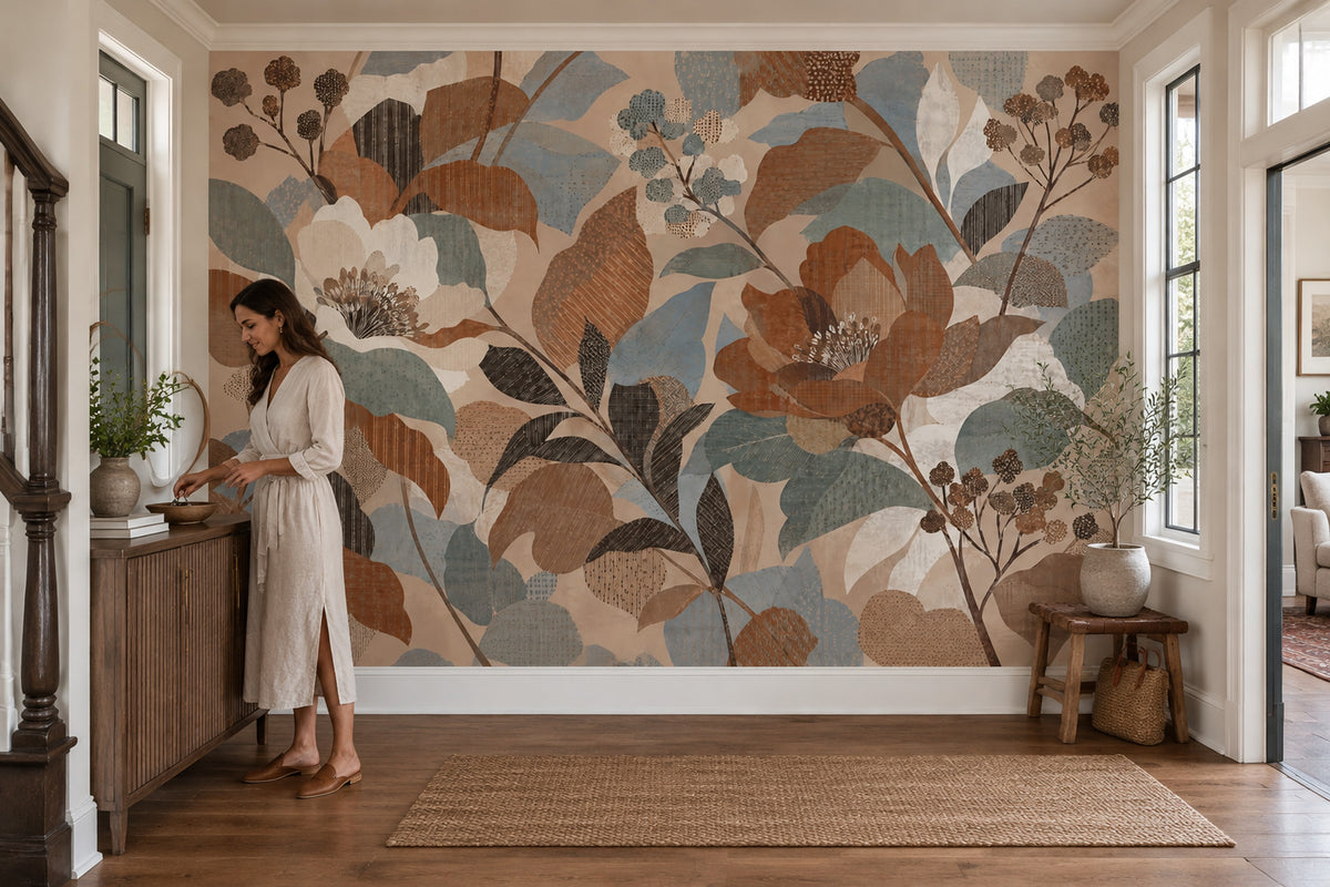 Oversized Botanical Flowers Wallpaper Earth Tone Wall Mural