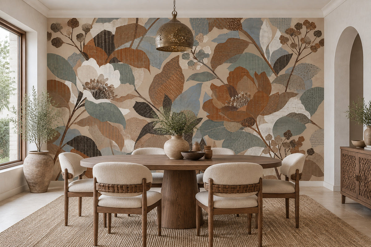 Oversized Botanical Flowers Wallpaper Earth Tone Wall Mural
