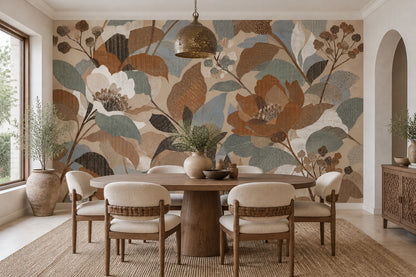 Oversized Botanical Flowers Wallpaper Earth Tone Wall Mural