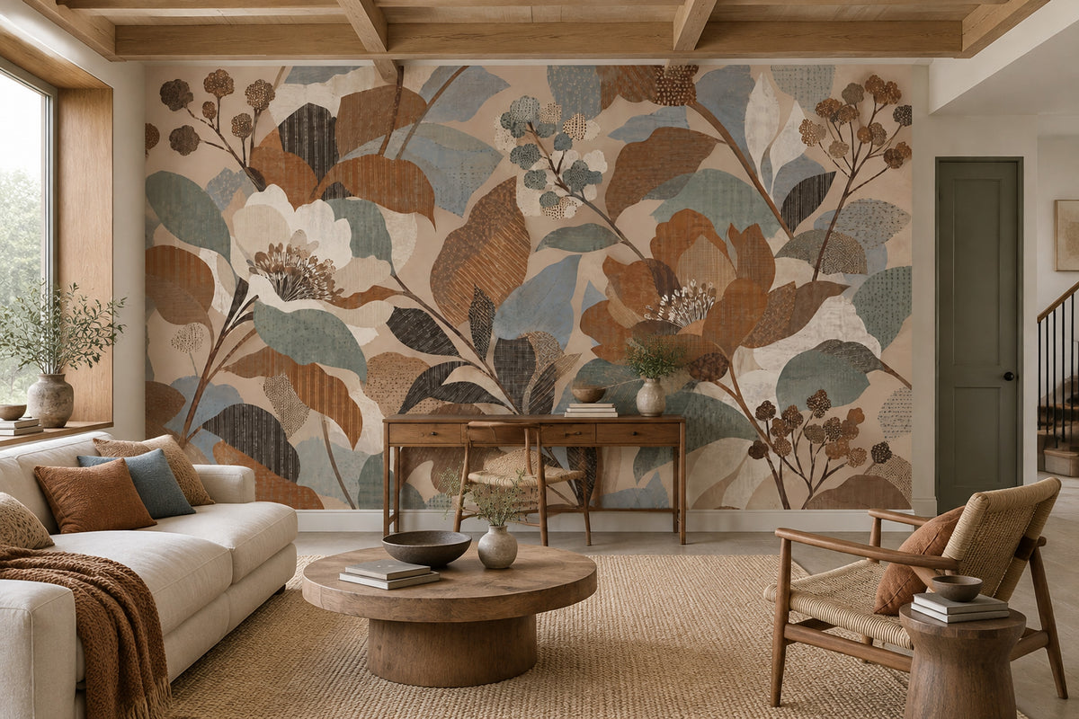 Oversized Botanical Flowers Wallpaper Earth Tone Wall Mural