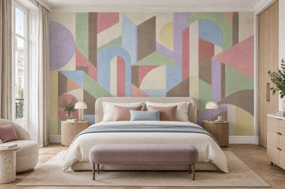 Pastel Arches And Geometric Blocks Wallpaper Bauhaus Inspired Wall Mural