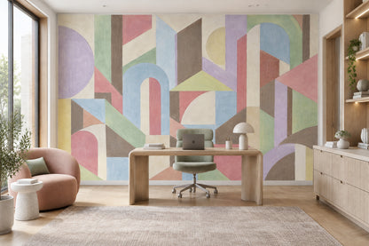 Pastel Arches And Geometric Blocks Wallpaper Bauhaus Inspired Wall Mural
