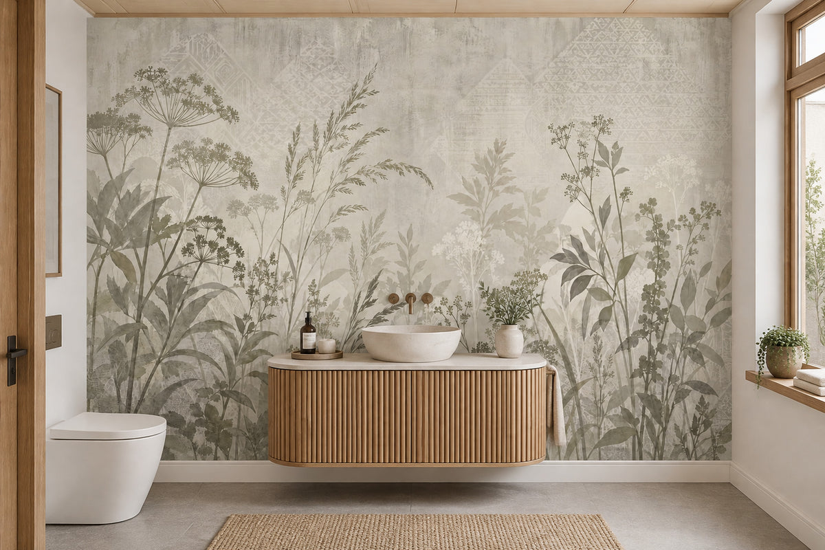 Wildflower Stems Wallpaper Neutral Geometric Wall Mural