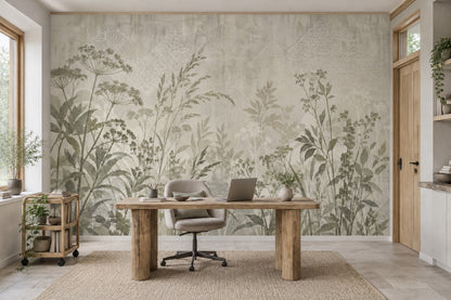 Wildflower Stems Wallpaper Neutral Geometric Wall Mural