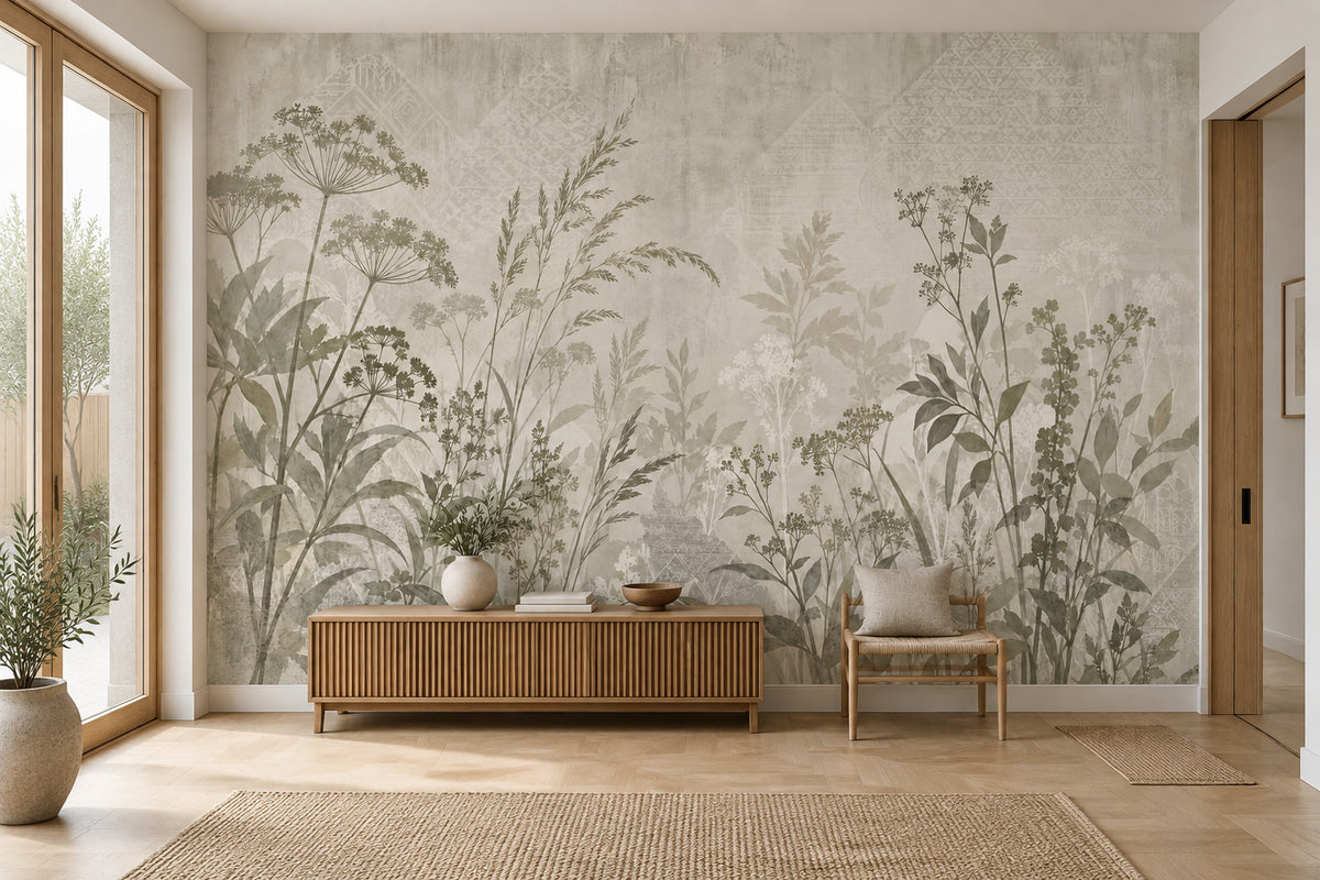 Wildflower Stems Wallpaper Neutral Geometric Wall Mural