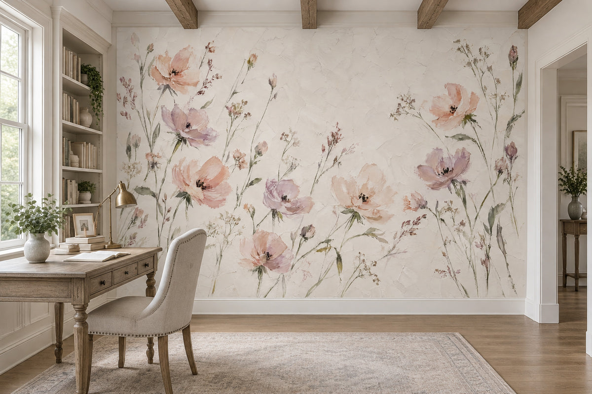 Pastel Wildflower Stems Wallpaper Muted Green Botanical Wall Mural