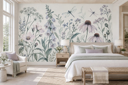 Watercolor Wildflowers Wallpaper White Background Botanical Wall Mural
