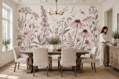 Watercolor Wildflowers Wallpaper White Background Wall Mural