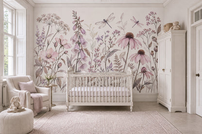 Watercolor Wildflowers Wallpaper White Background Wall Mural