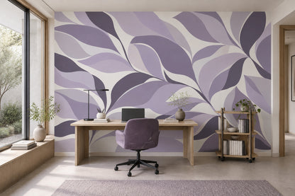 Abstract Layered Leaves Wallpaper Purple Botanical Wall Mural