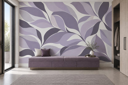 Abstract Layered Leaves Wallpaper Purple Botanical Wall Mural