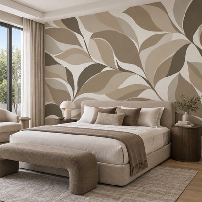 Abstract Leaf Shapes Wallpaper Neutral Botanical Wall Mural