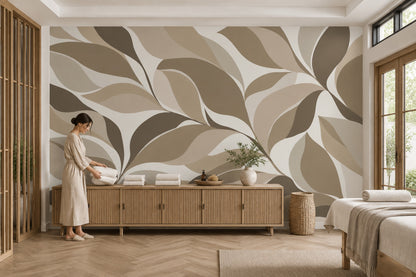 Abstract Leaf Shapes Wallpaper Neutral Botanical Wall Mural
