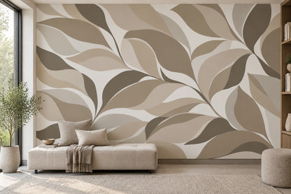 Abstract Leaf Shapes Wallpaper Neutral Botanical Wall Mural