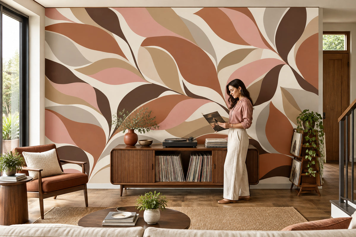 Abstract Leaf Shapes Wallpaper Mid Century Modern Wall Mural