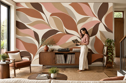Abstract Leaf Shapes Wallpaper Mid Century Modern Wall Mural