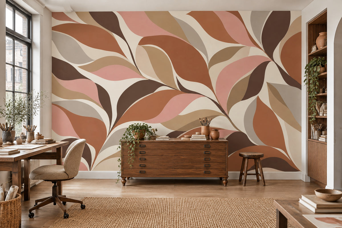 Abstract Leaf Shapes Wallpaper Mid Century Modern Wall Mural