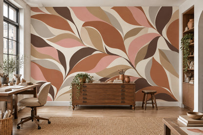 Abstract Leaf Shapes Wallpaper Mid Century Modern Wall Mural
