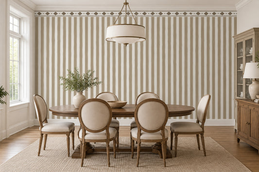 Diamond Trellis Stripes Wallpaper Neutral Border Wall Mural