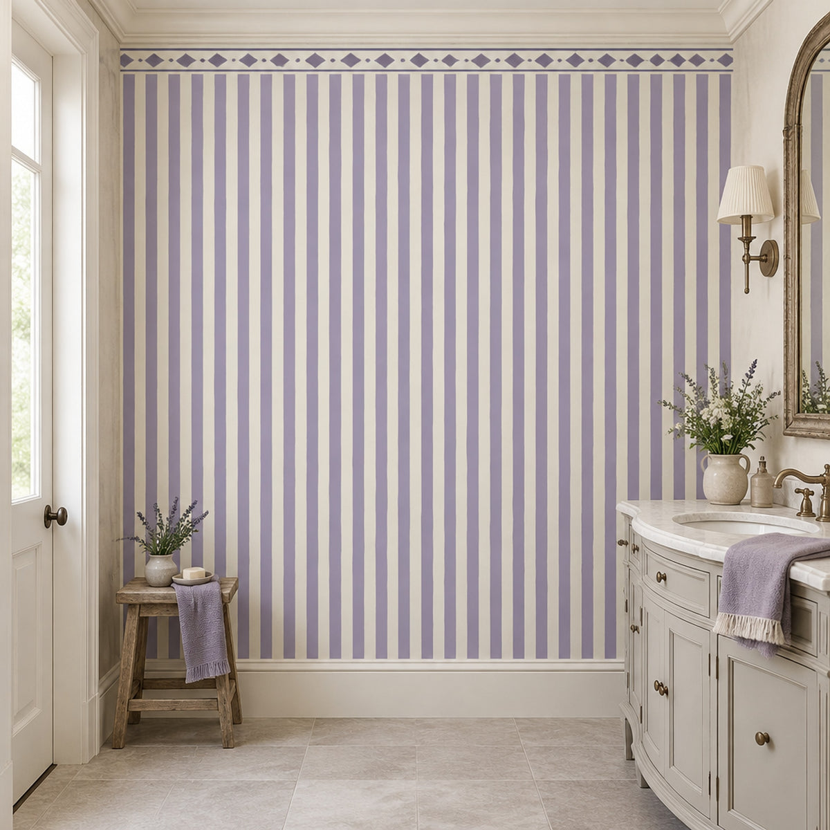 Lavender Striped Trellis Wallpaper Minimal Vintage Wall Mural