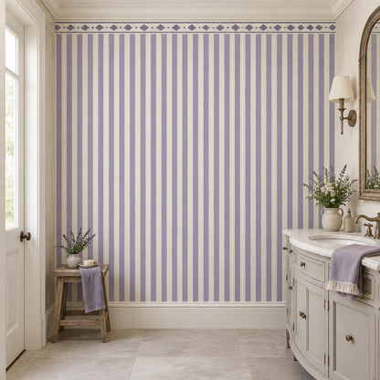 Lavender Striped Trellis Wallpaper Minimal Vintage Wall Mural